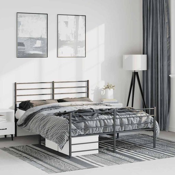 Metal Bed Frame without Mattress with Footboard Black 135x190cm