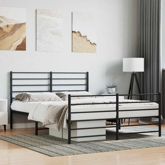 Metal Bed Frame without Mattress with Footboard Black 140x190cm