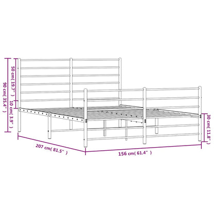 Metal Bed Frame without Mattress with Footboard Black 150x200cm