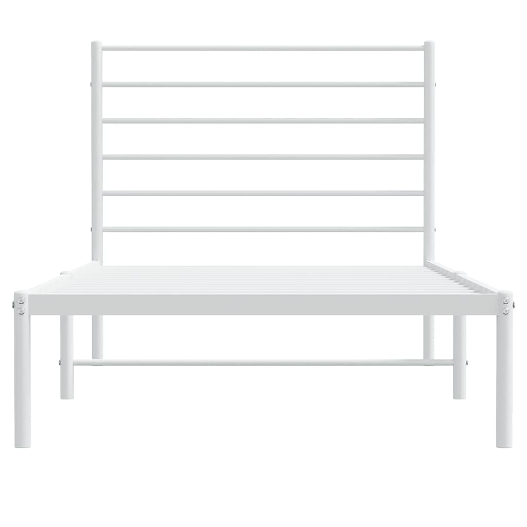 Metal Bed Frame without Mattress with Headboard White 75x190cm
