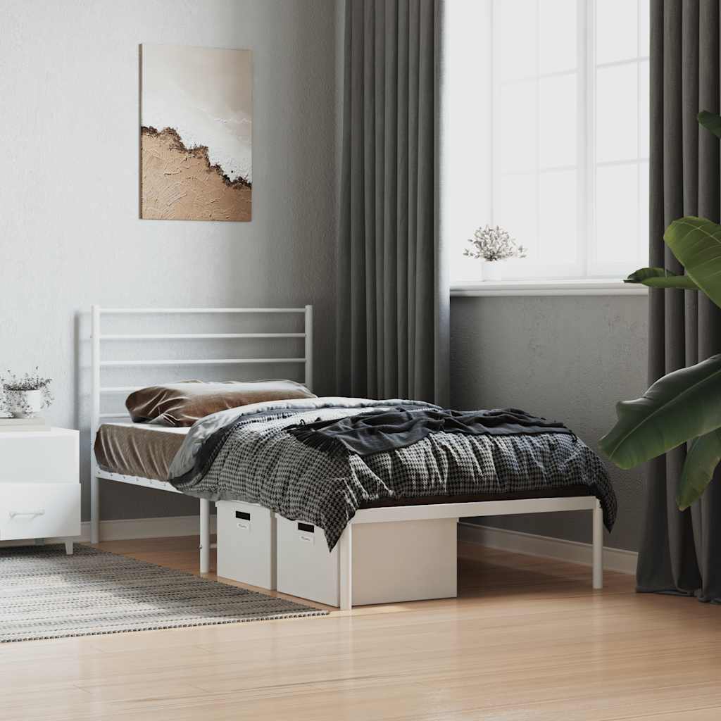 Metal Bed Frame without Mattress with Headboard White 90x200cm