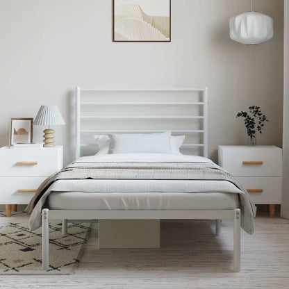 Metal Bed Frame without Mattress with Headboard White 100x190cm