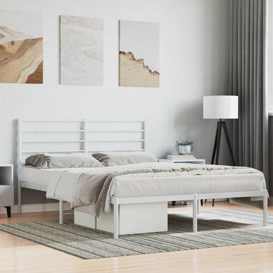 Metal Bed Frame without Mattress with Headboard White 120x190cm