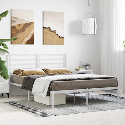 Metal Bed Frame without Mattress with Headboard White 140x190cm