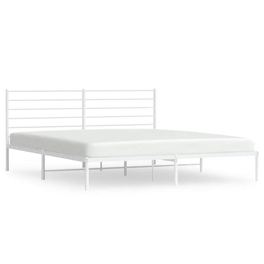 Metal Bed Frame without Mattress with Headboard White 180x200cm