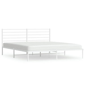 Metal Bed Frame with Headboard White 180x200 cm Super King