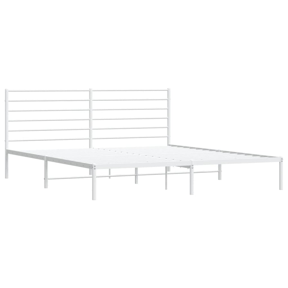 Metal Bed Frame with Headboard White 180x200 cm Super King