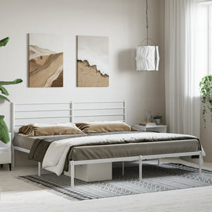 Metal Bed Frame with Headboard White 180x200 cm Super King