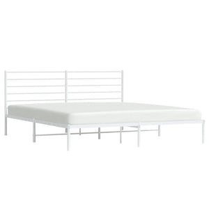 Metal Bed Frame with Headboard White 180x200 cm Super King