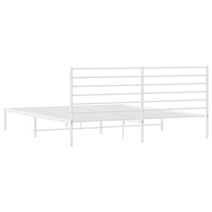Metal Bed Frame with Headboard White 180x200 cm Super King