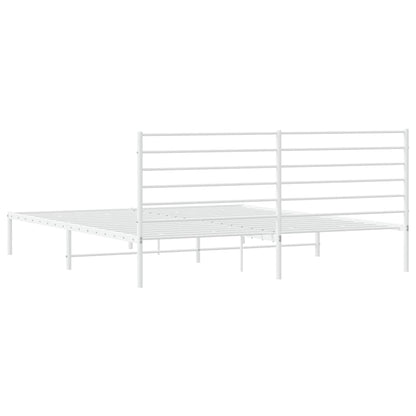 Metal Bed Frame without Mattress with Headboard White 193x203cm