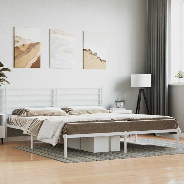 Metal Bed Frame without Mattress with Headboard White 193x203cm