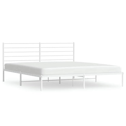 Metal Bed Frame without Mattress with Headboard White 200x200cm