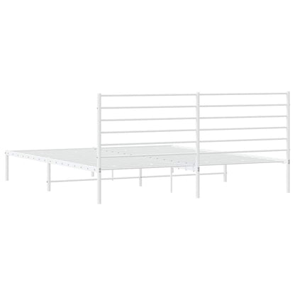 Metal Bed Frame without Mattress with Headboard White 200x200cm