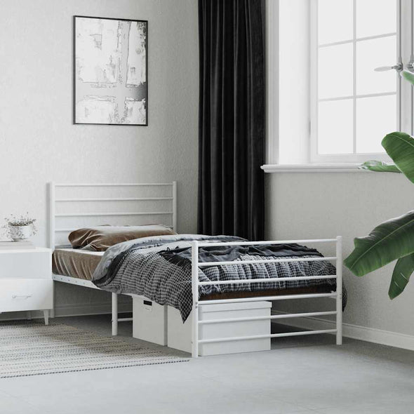 Metal Bed Frame without Mattress with Footboard White 100x190cm