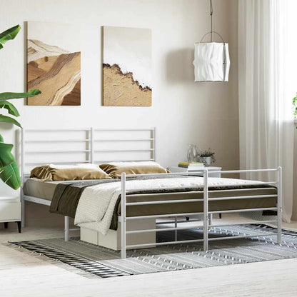 Metal Bed Frame without Mattress with Footboard White 120x190cm
