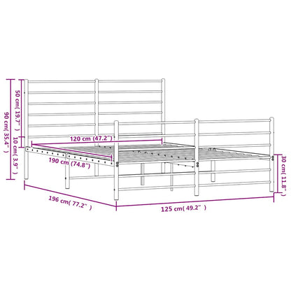 Metal Bed Frame without Mattress with Footboard White 120x190cm