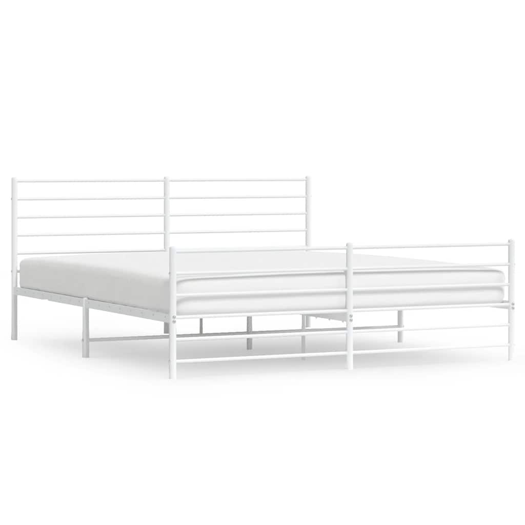 Metal Bed Frame without Mattress with Footboard White 180x200cm