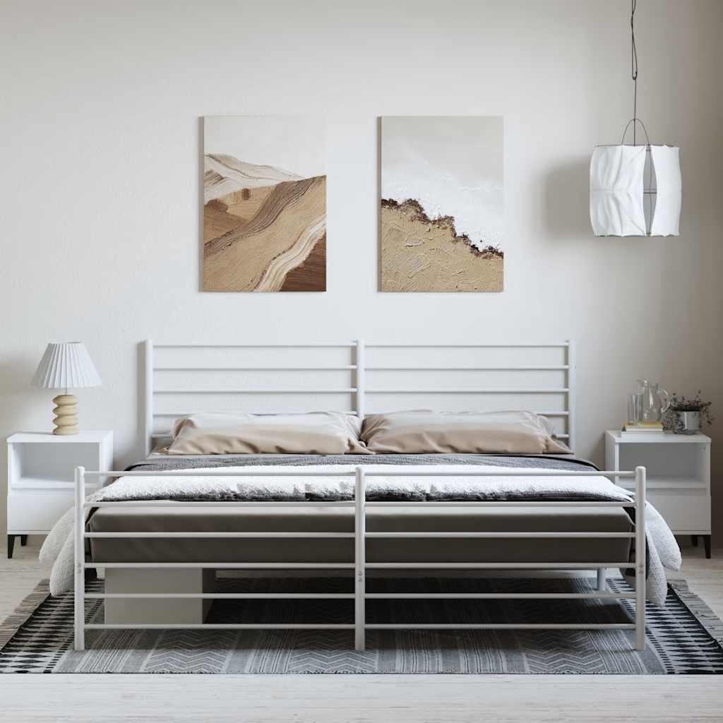 Metal Bed Frame without Mattress with Footboard White 183x213cm