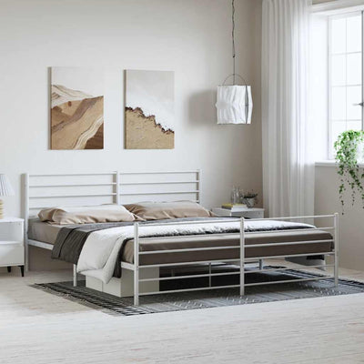 Metal Bed Frame without Mattress with Footboard White 72"x83.9"