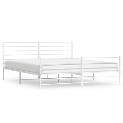 Metal Bed Frame without Mattress with Footboard White 200x200cm