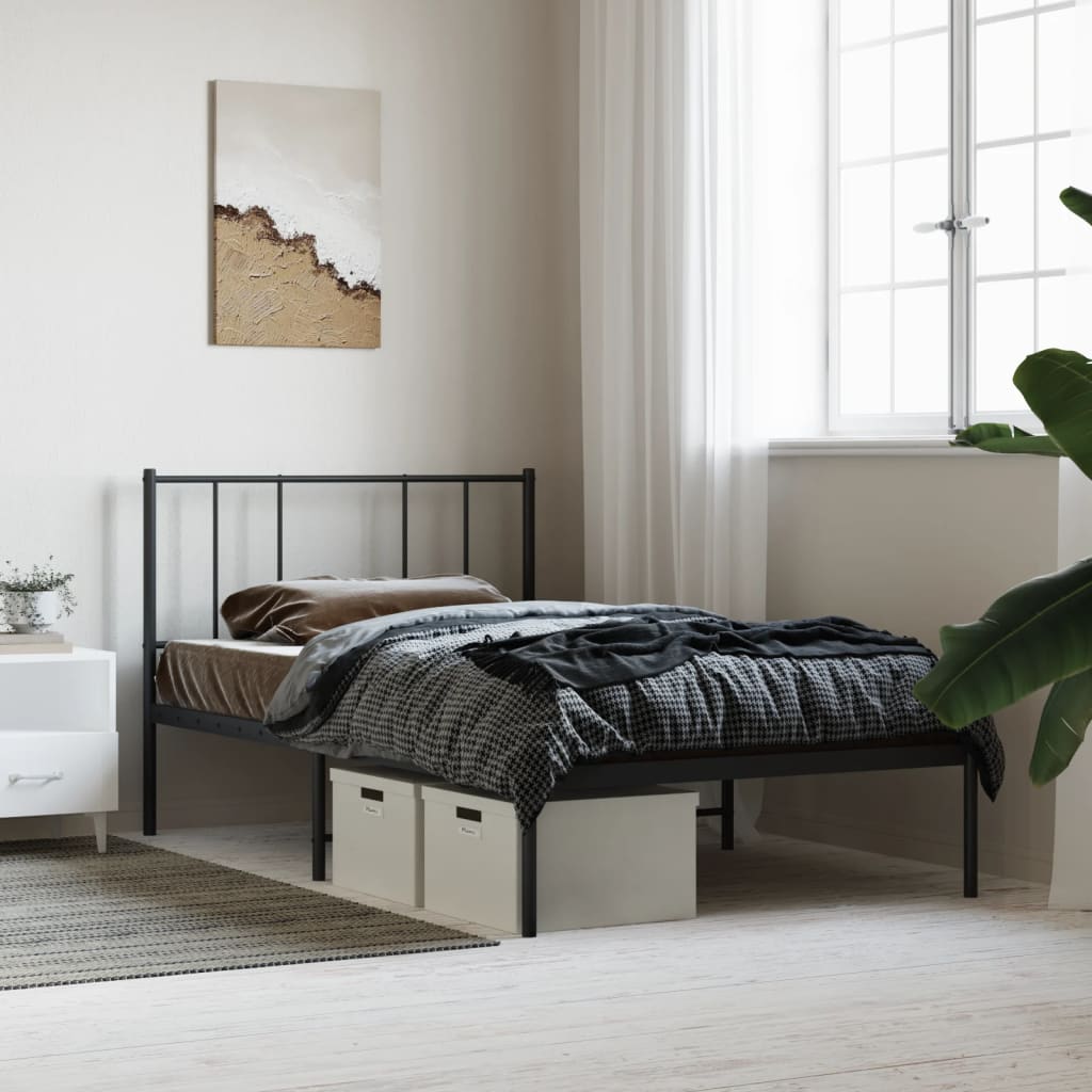 Metal Bed Frame without Mattress with Headboard Black 90x200cm