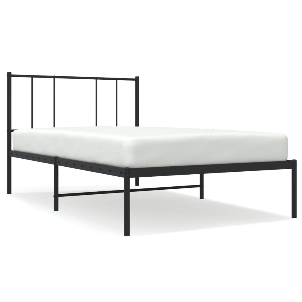 Metal Bed Frame without Mattress with Headboard Black 100x200cm