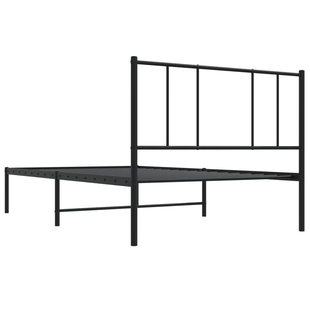 Metal Bed Frame without Mattress with Headboard Black 100x200cm