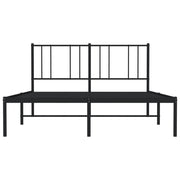Metal Bed Frame with Headboard Black 135x190 cm Double