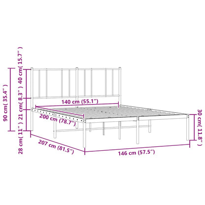 Metal Bed Frame without Mattress with Headboard Black 140x200cm