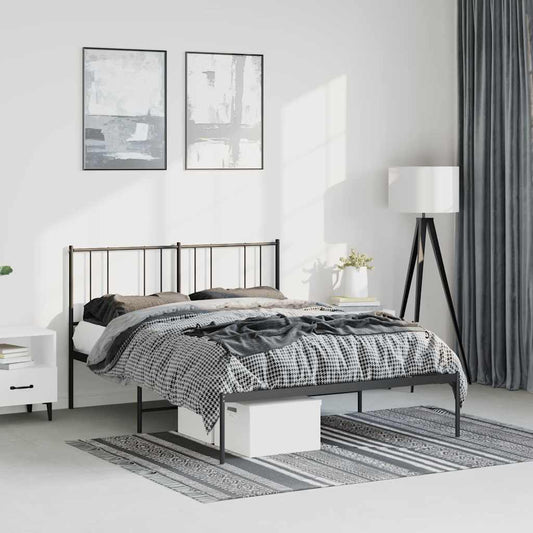 Metal Bed Frame without Mattress with Headboard Black 150x200cm