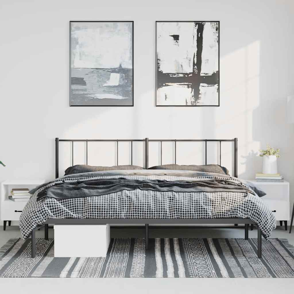 Metal Bed Frame without Mattress with Headboard Black 193x203cm