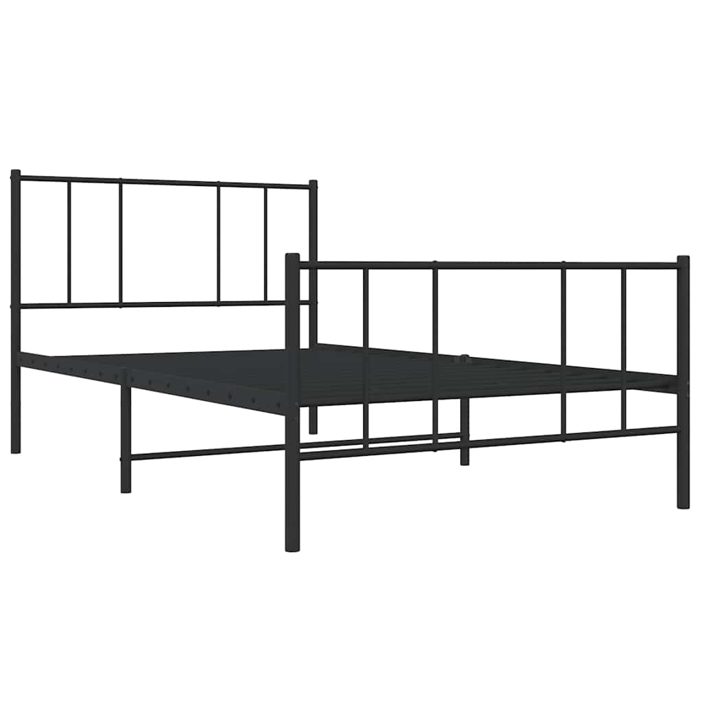 Metal Bed Frame without Mattress with Footboard Black 75x190cm