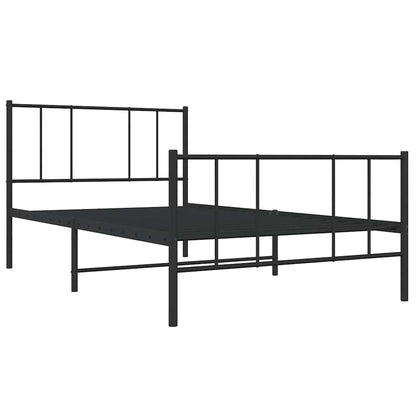 Metal Bed Frame without Mattress with Footboard Black 75x190cm