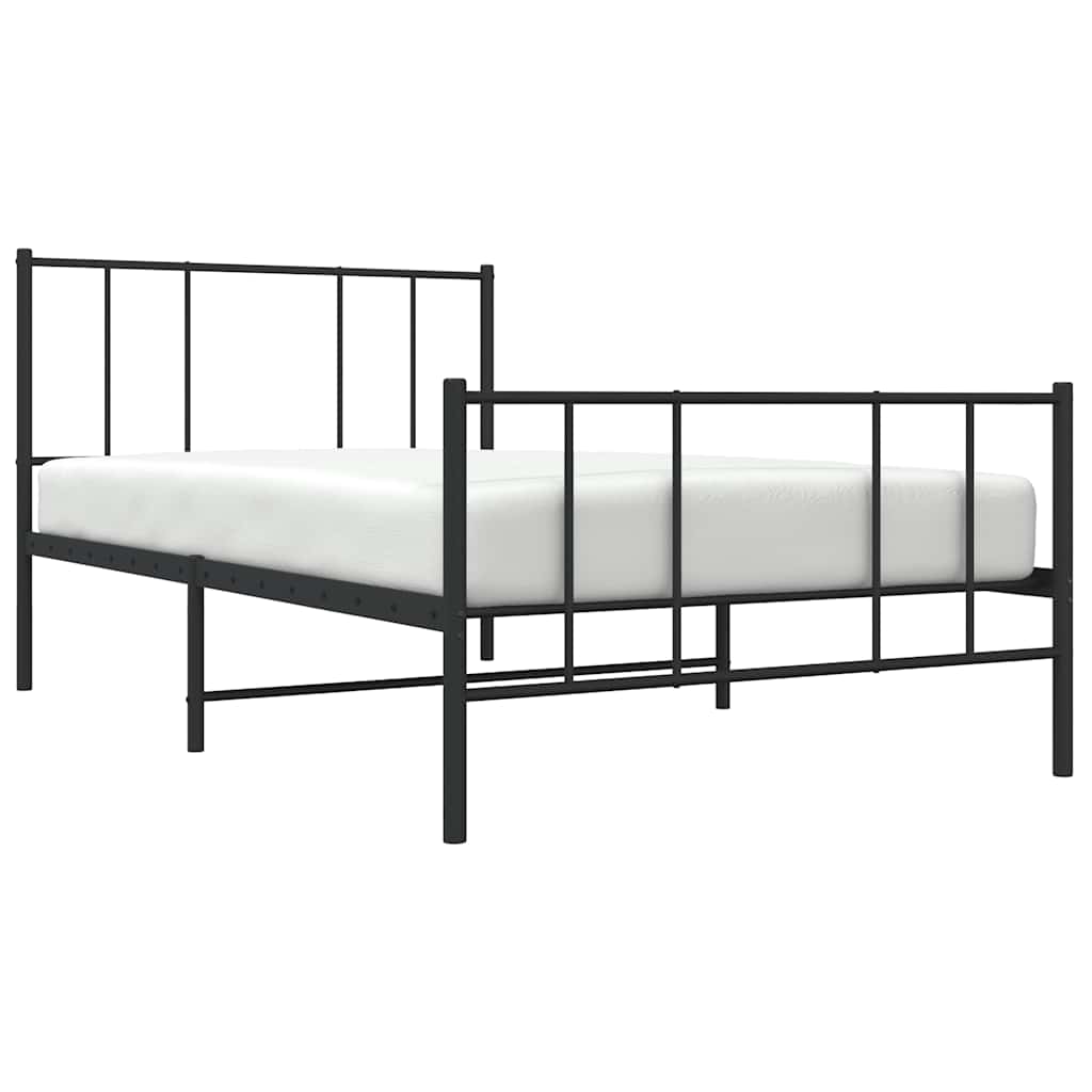 Metal Bed Frame without Mattress with Footboard Black 75x190cm