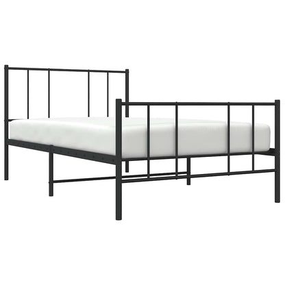 Metal Bed Frame without Mattress with Footboard Black 75x190cm