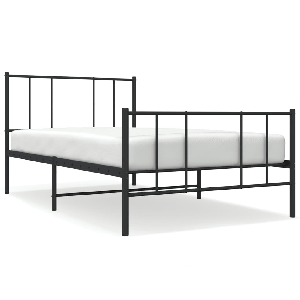 Metal Bed Frame without Mattress with Footboard Black 107x203cm