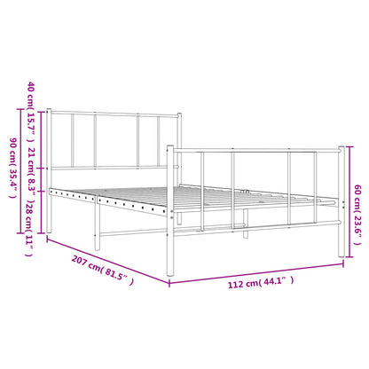Metal Bed Frame without Mattress with Footboard Black 107x203cm