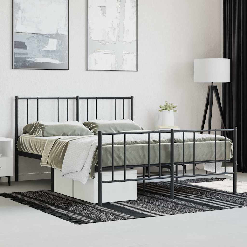 Metal Bed Frame without Mattress with Footboard Black 120x200cm
