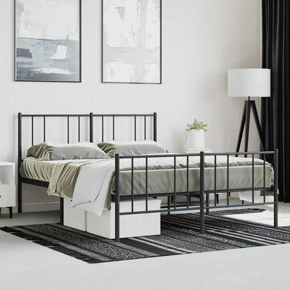 Metal Bed Frame without Mattress with Footboard Black 140x190cm