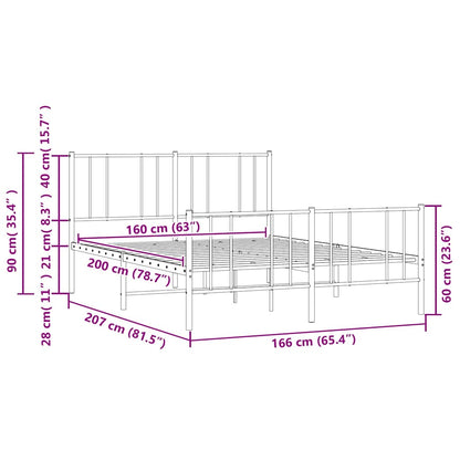 Metal Bed Frame without Mattress with Footboard Black 160x200cm