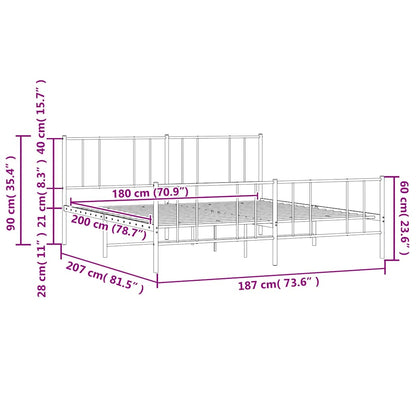 Metal Bed Frame without Mattress with Footboard Black 180x200cm
