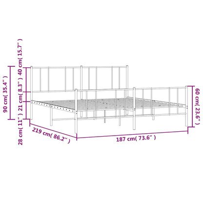 Metal Bed Frame without Mattress with Footboard Black 183x213cm