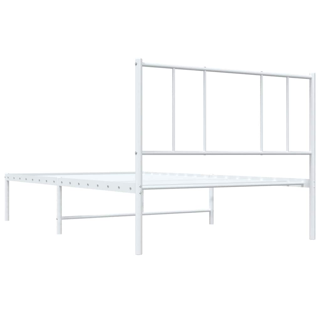 Metal Bed Frame without Mattress with Headboard White 75x190cm