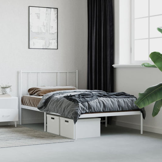 Metal Bed Frame without Mattress with Headboard White 90x200cm