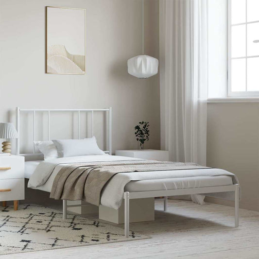 Metal Bed Frame without Mattress with Headboard White 100x200cm