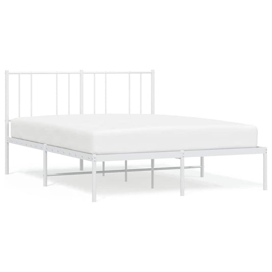 Metal Bed Frame without Mattress with Headboard White 135x190cm