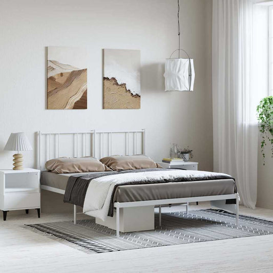 Metal Bed Frame without Mattress with Headboard White 150x200cm