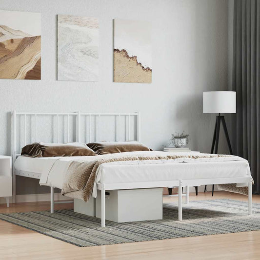 Metal Bed Frame without Mattress with Headboard White 160x200cm