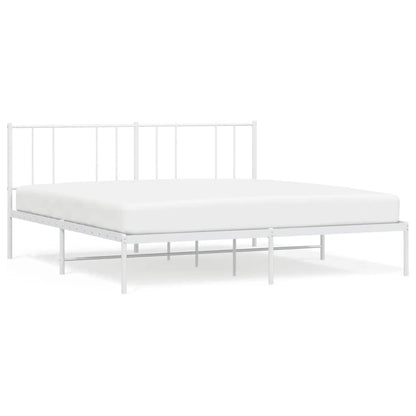 Metal Bed Frame without Mattress with Headboard White 183x213cm